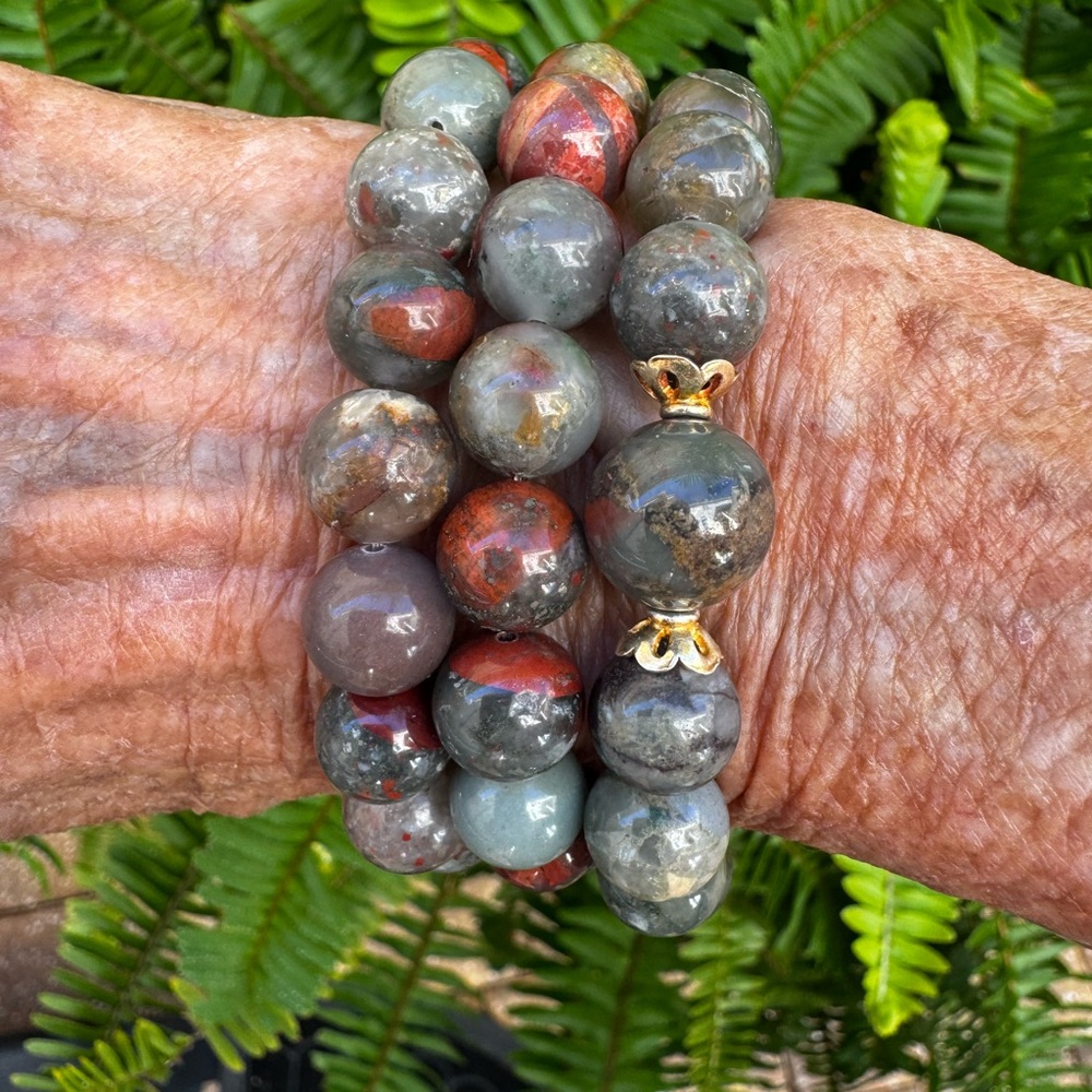 Set of 3 Handcrafted Bloodstone Stretch Bracelets